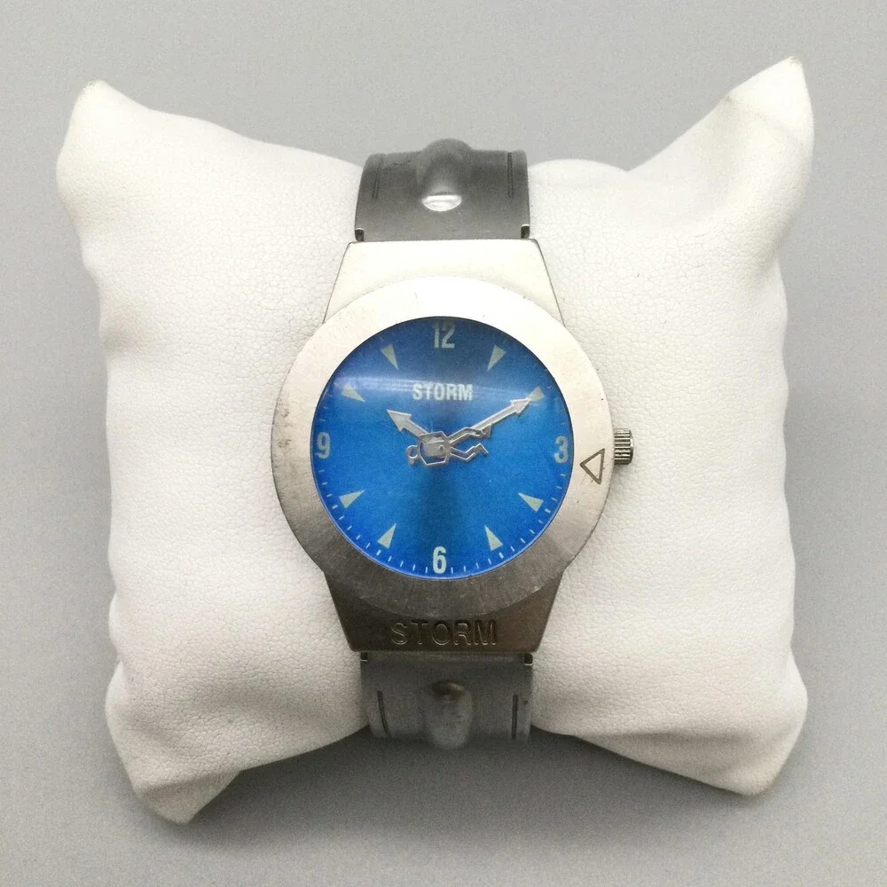 Vintage Storm Iceberg Men Watch 36mm Blue Dial Silver Tone 137497 New Battery 7" - Picture 2 of 15
